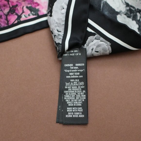 Unique Ted Baker Print 100% Silk Scarf, Romantic Pink and Green - Picture 5 of 7